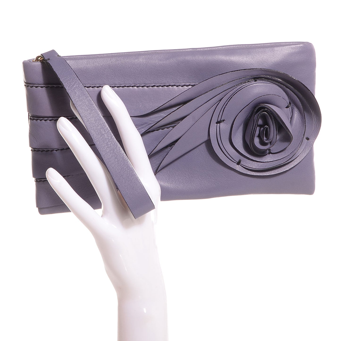 Nappa Leather Draped Rose Wristlet Purple