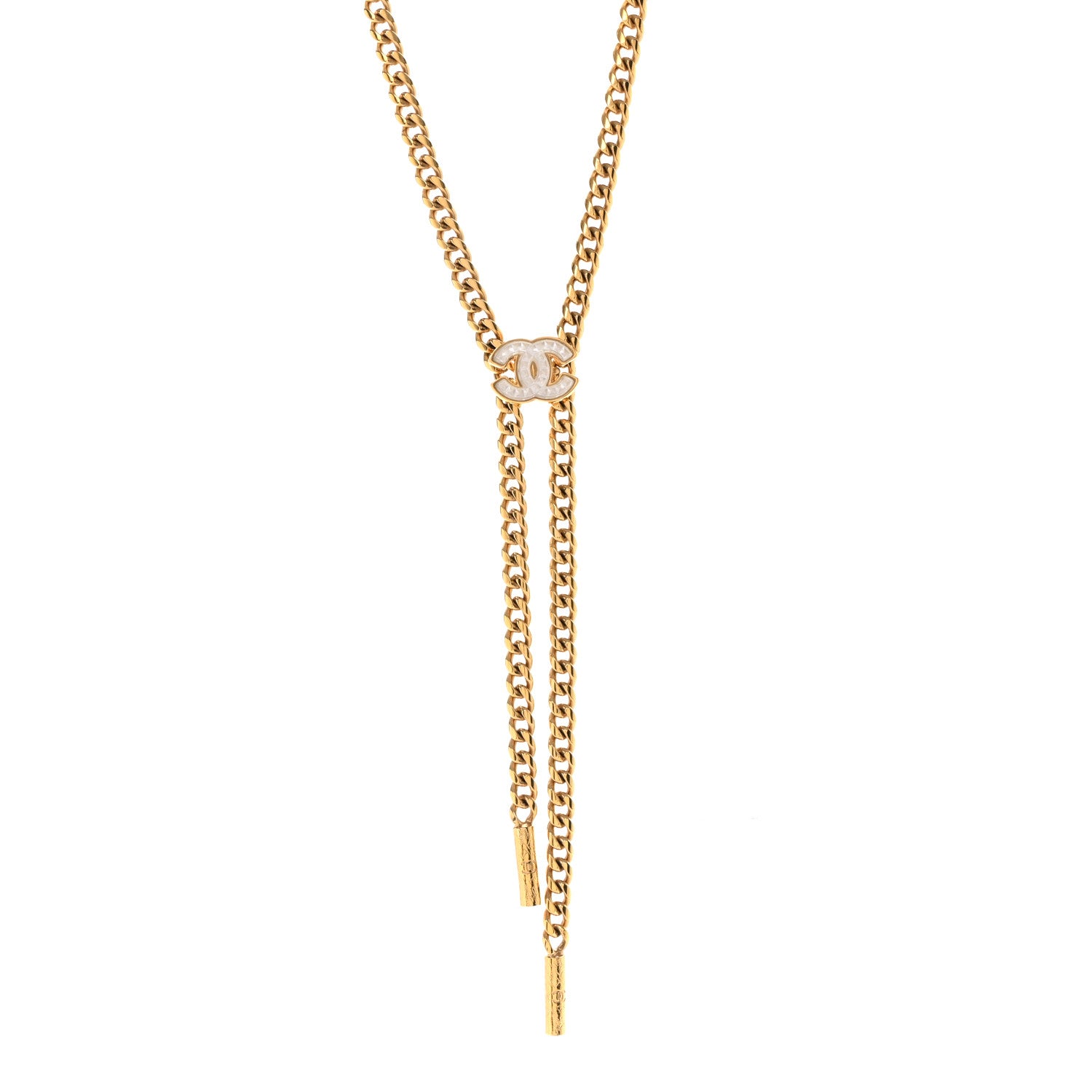 Chanel Metal Resin Chain CC Bolo Necklace Gold 1 of 6