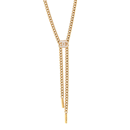Chanel Metal Resin Chain CC Bolo Necklace Gold 1 of 6