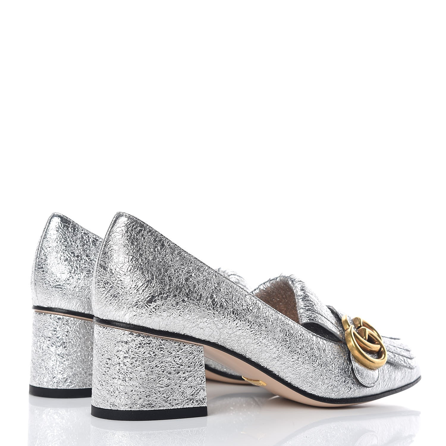 Gucci Galassia GG Marmont Fringe 50mm Loafer Pumps 36 Argento 4 of 7