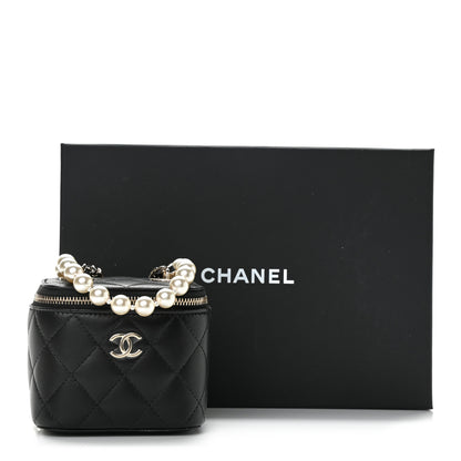 Chanel Lambskin Quilted Mini Vanity Case With Pearl Chain Black 11 of 11