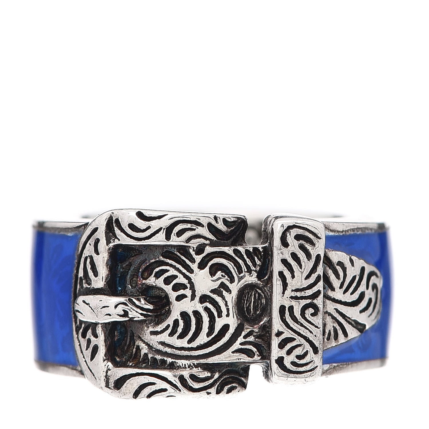Gucci Sterling Silver Enamel Buckle Ring Blue 48 4.5 1 of 4