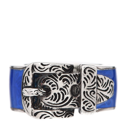 Gucci Sterling Silver Enamel Buckle Ring Blue 48 4.5 1 of 4