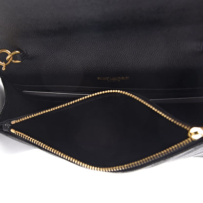 Saint Laurent Grain De Poudre Matelasse Chevron Monogram Envelope Chain Wallet Black 6 of 13