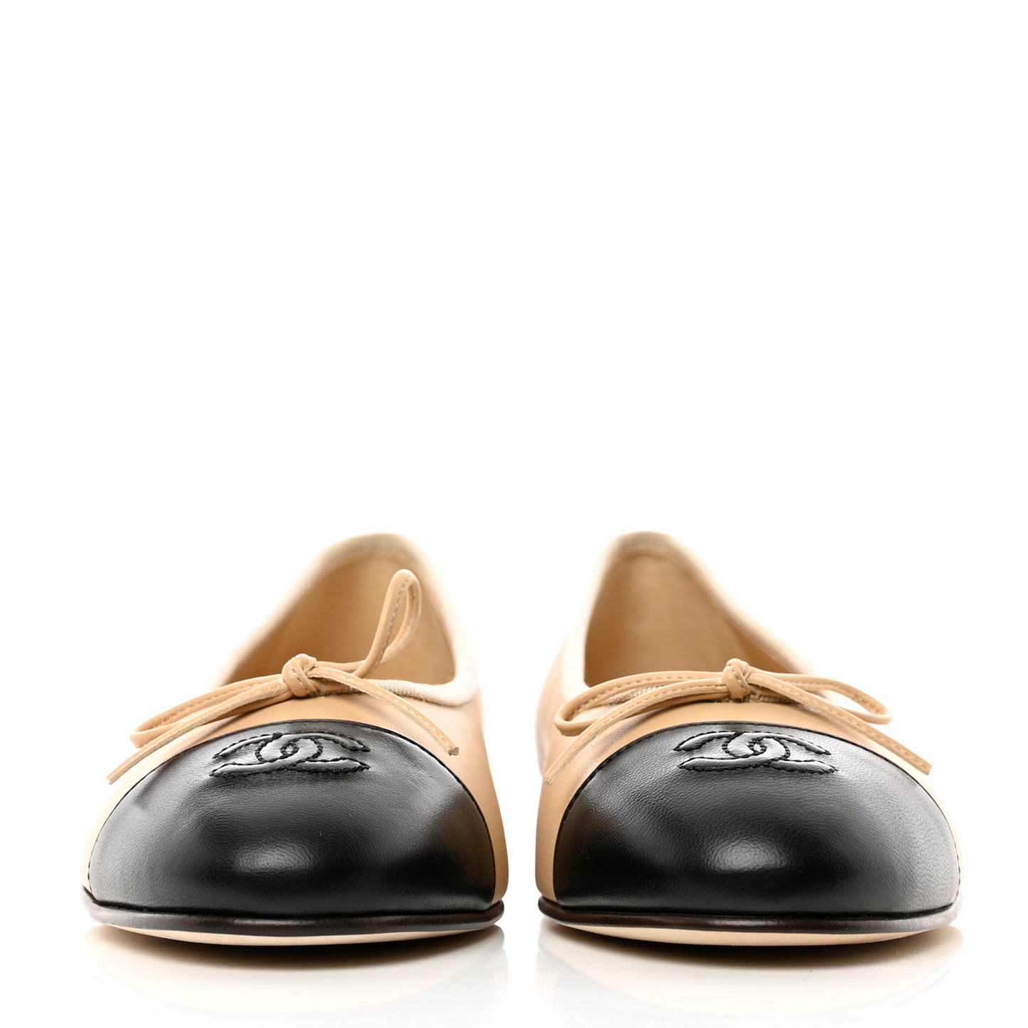 Lambskin Cap Toe Ballerina Flats 38.5 Beige Black