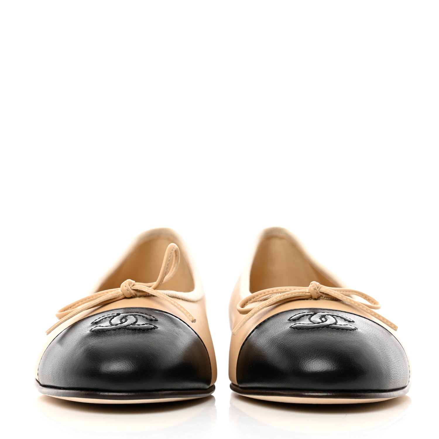 Chanel Lambskin Cap Toe Ballerina Flats 38.5 Beige Black 2 of 9
