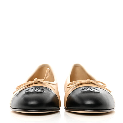Chanel Lambskin Cap Toe Ballerina Flats 38.5 Beige Black 2 of 9