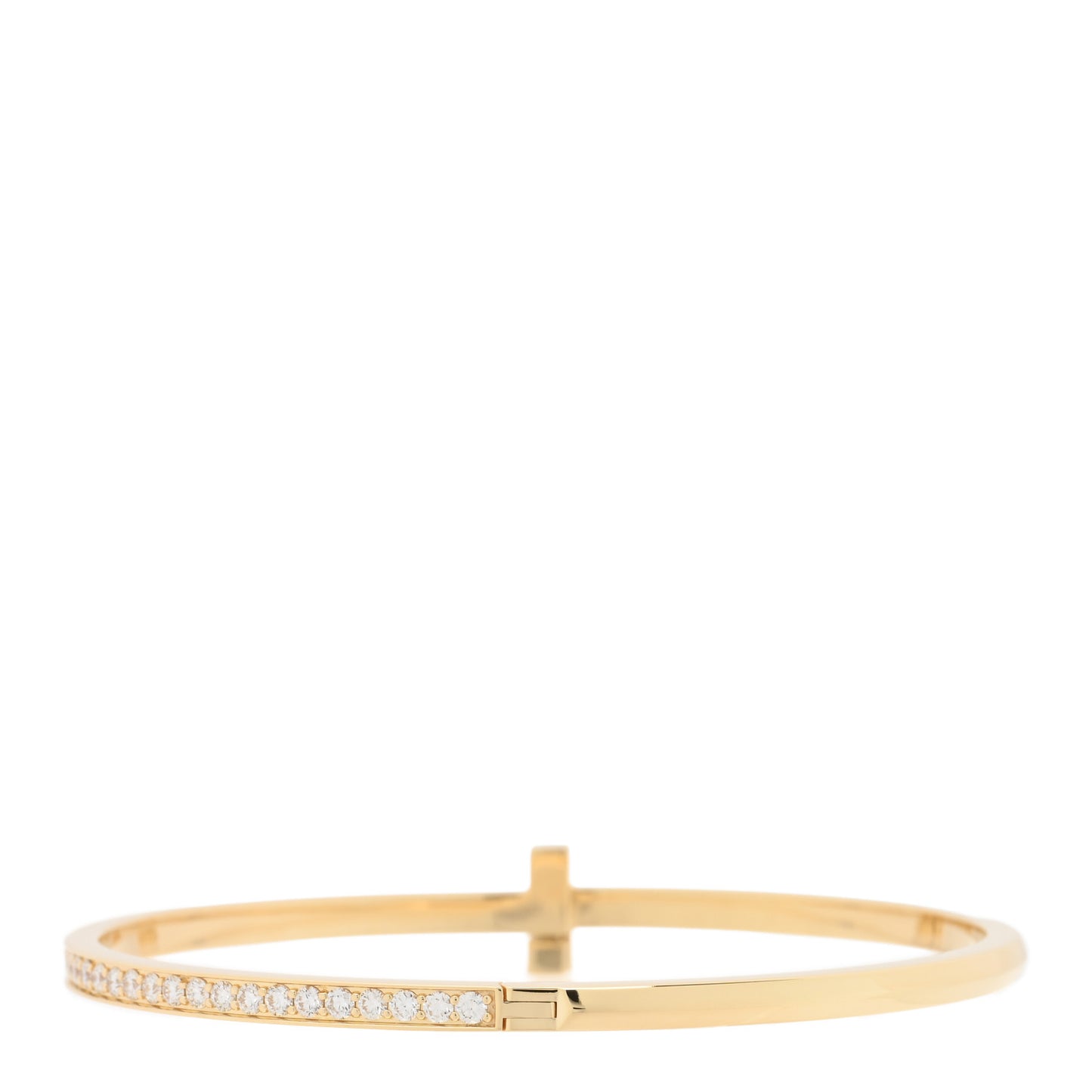 18K Yellow Gold Diamond Narrow T1 Hinged Bangle Bracelet