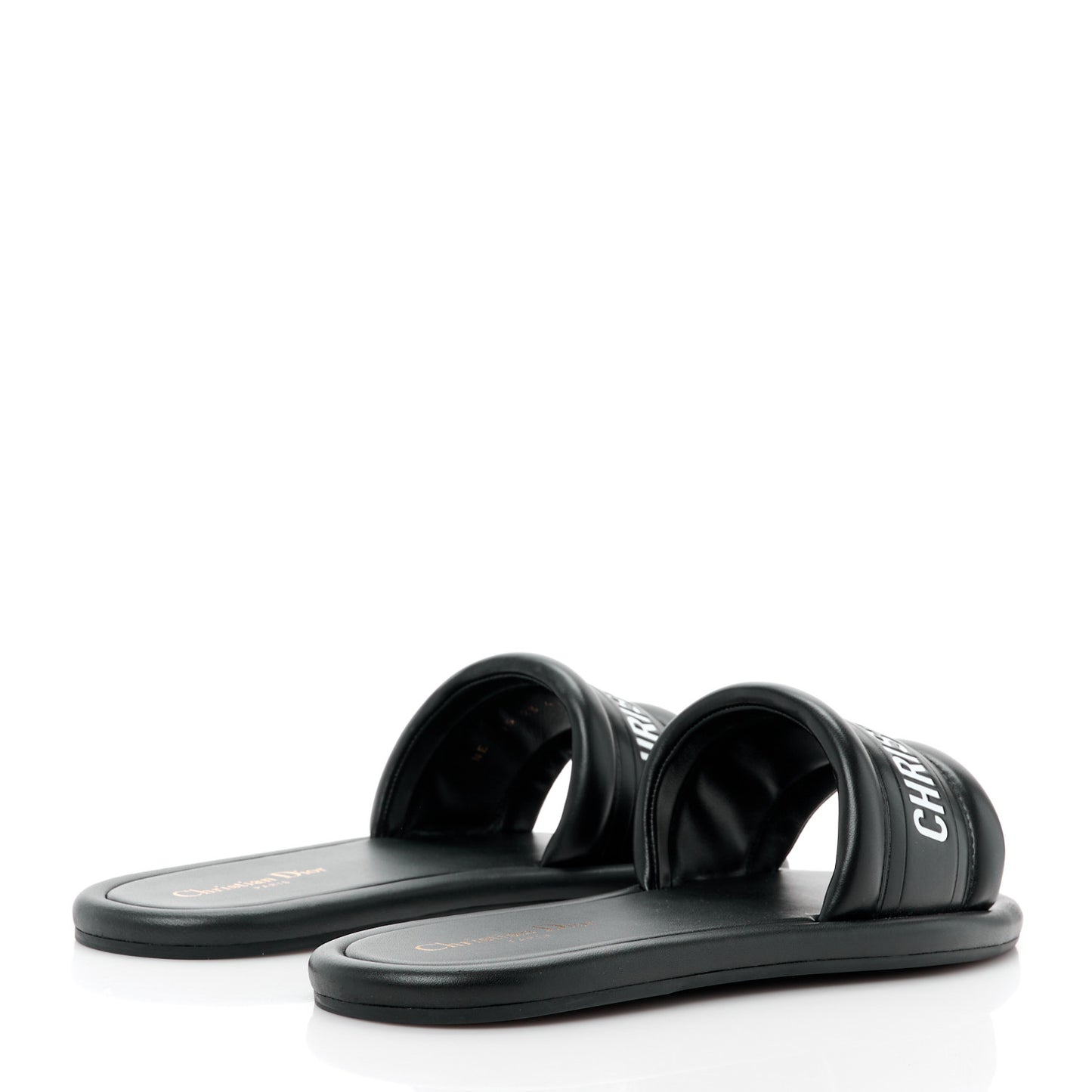 Lambskin Embossed Every-D Flat Slide Sandals 41 Black