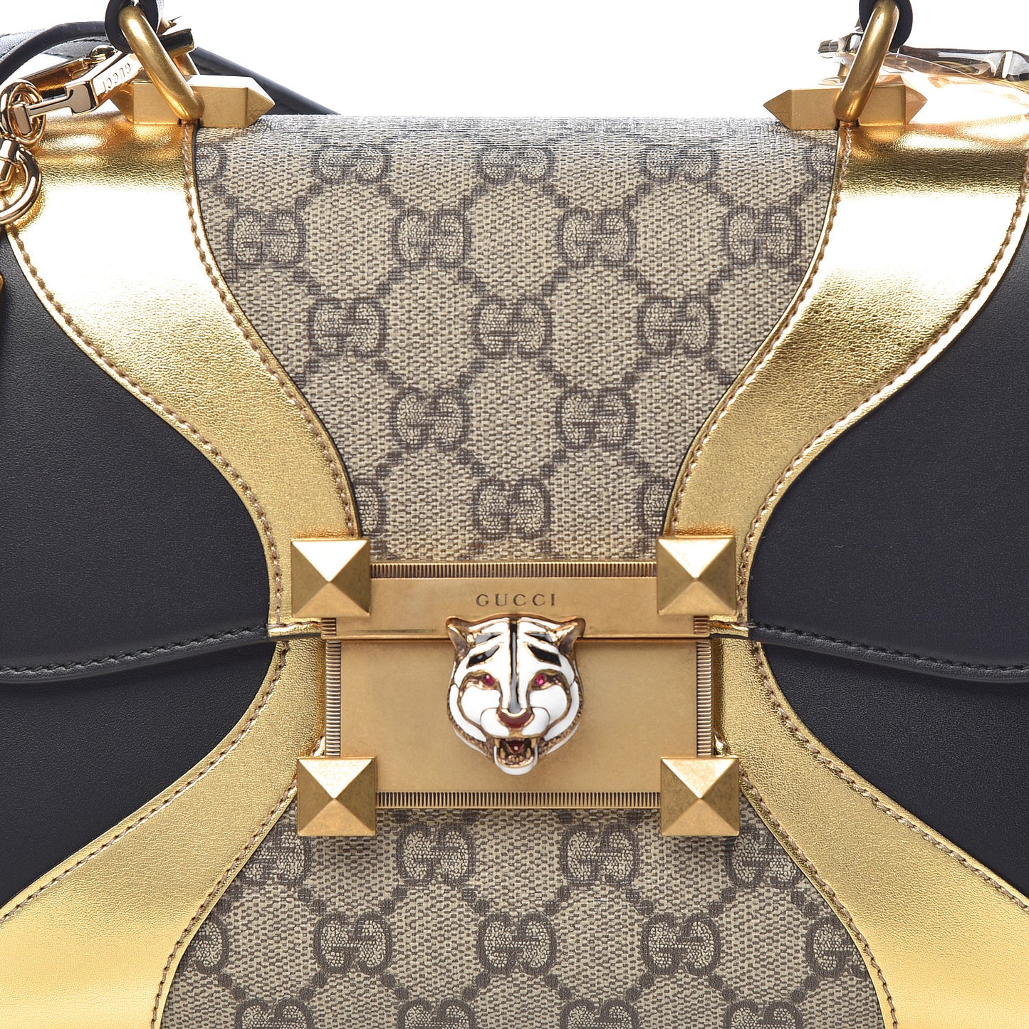 GG Supreme Monogram Small Osiride Top Handle Bag Black Gold