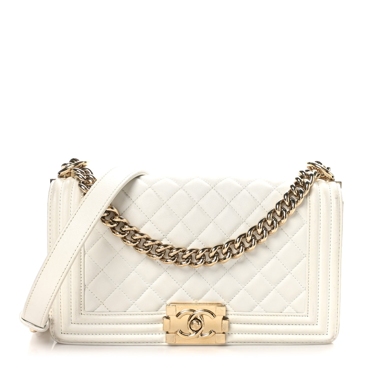 Lambskin Quilted Medium Boy Flap White