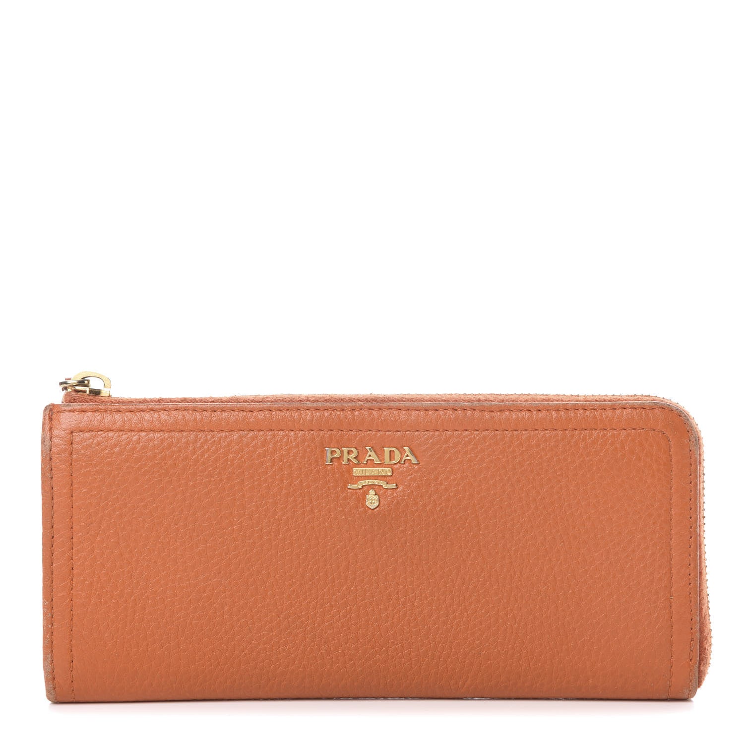Prada Vitello Daino 2/3 Zip Continental Wallet Papaya 1 of 17
