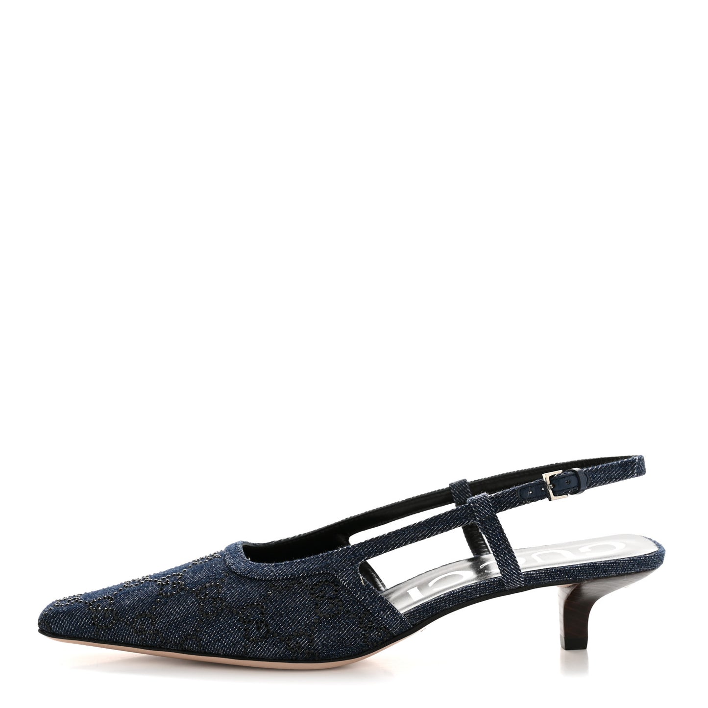Denim GG Monogram Malaga Kid Crystal Square G 35mm Slingback Pumps 39.5 Blue