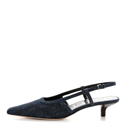 Gucci Denim GG Monogram Malaga Kid Crystal Square G 35mm Slingback Pumps 39.5 Blue 1 of 10