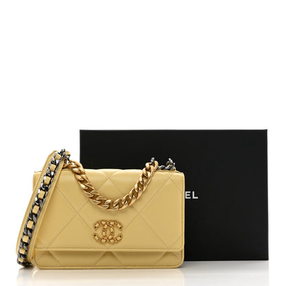 Chanel Lambskin Quilted Chanel 19 Wallet On Chain WOC Yellow 13 of 13