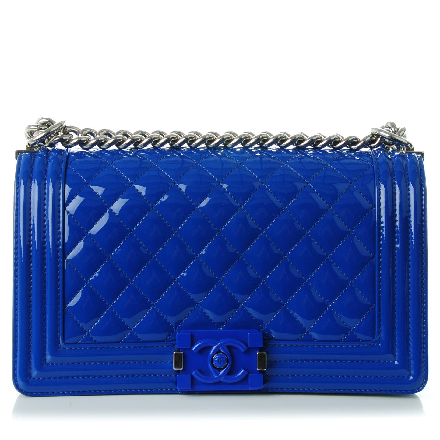 Patent Calfskin Medium Plexiglass Boy Flap Blue