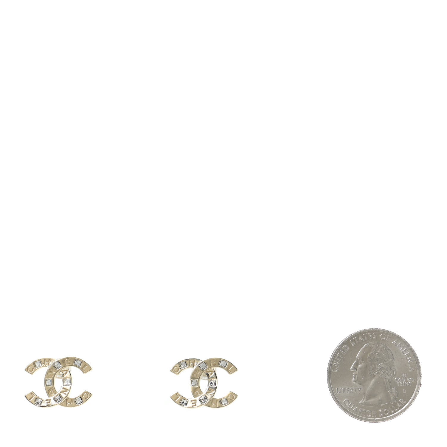 Chanel Crystal Metal CC Paris Button Stud Earrings Gold 2 of 5
