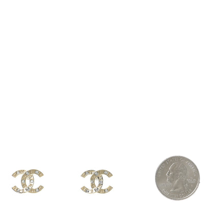 Chanel Crystal Metal CC Paris Button Stud Earrings Gold 2 of 5