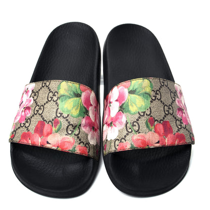 Gucci GG Supreme Monogram Blooms Slide Sandals 38 Beige Multicolor 5 of 10