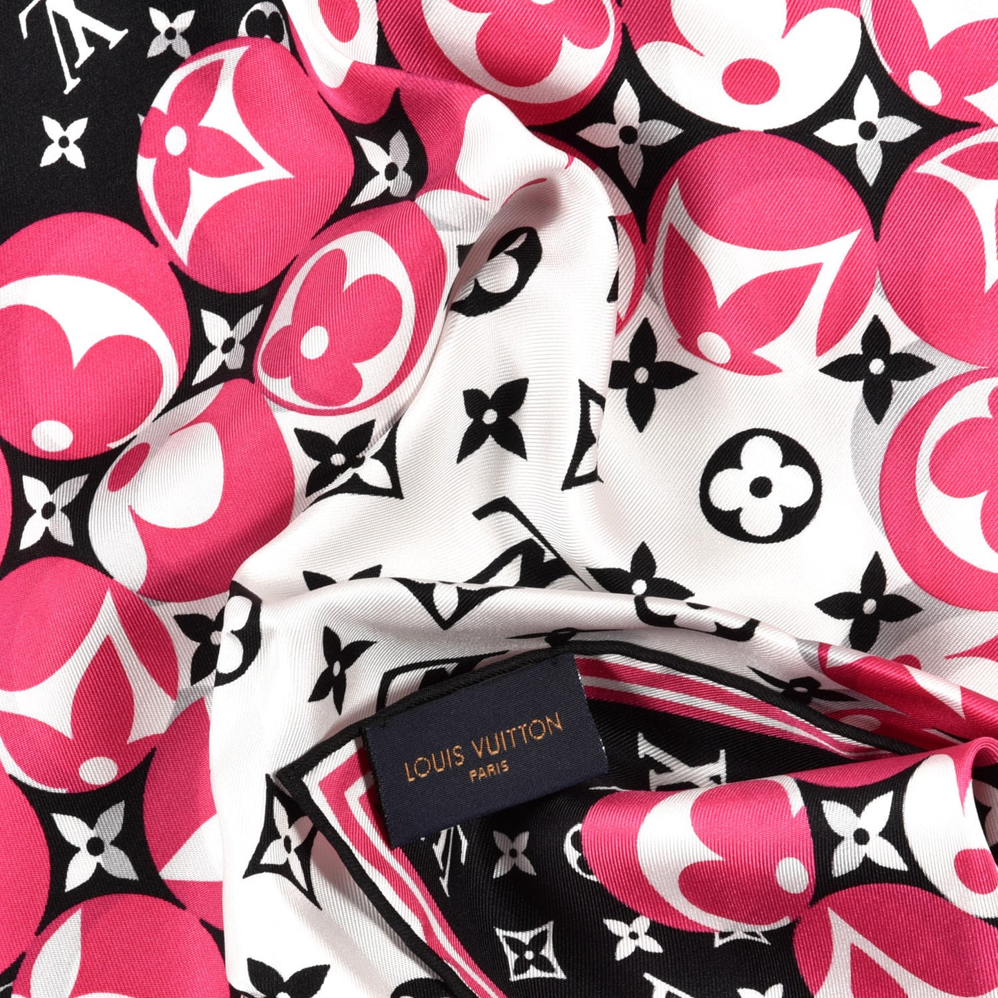 Silk Monogram Marbles Square 45 Scarf Black White Rose