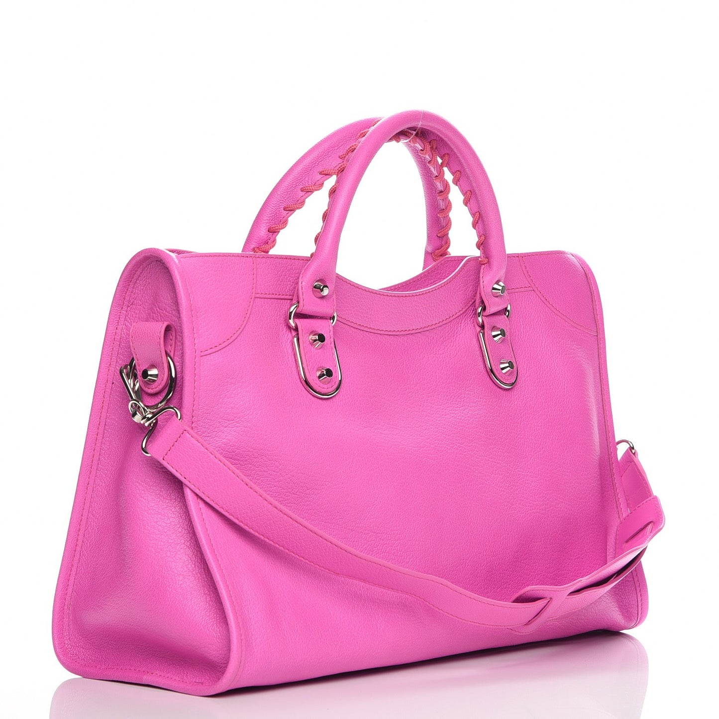 Chevre Silver Metallic Edge Hardware City Rose Fluo