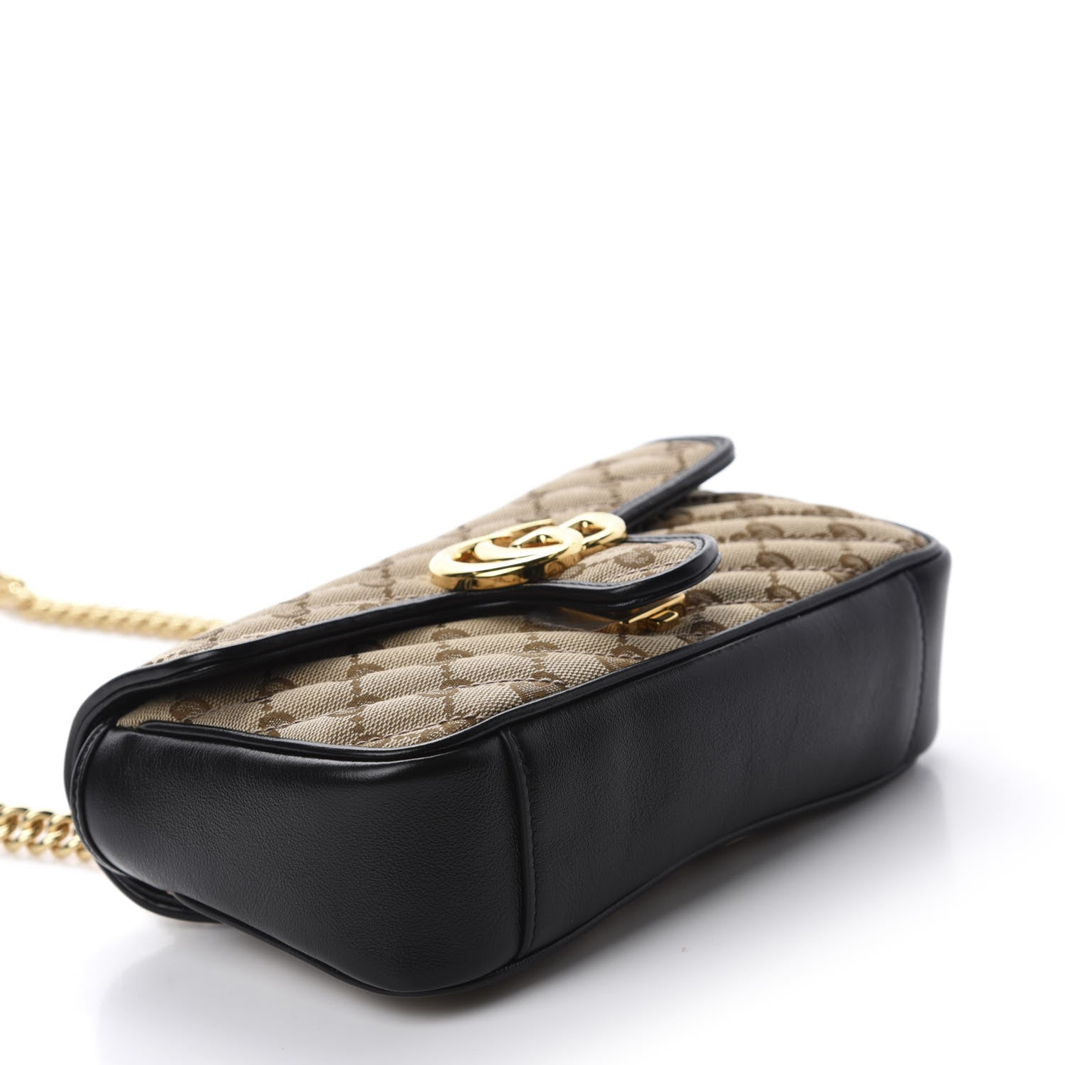 Gucci Monogram Matelasse Diagonal Mini GG Marmont Shoulder Bag Beige Black 4 of 10