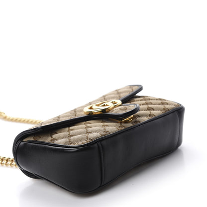 Gucci Monogram Matelasse Diagonal Mini GG Marmont Shoulder Bag Beige Black 4 of 10