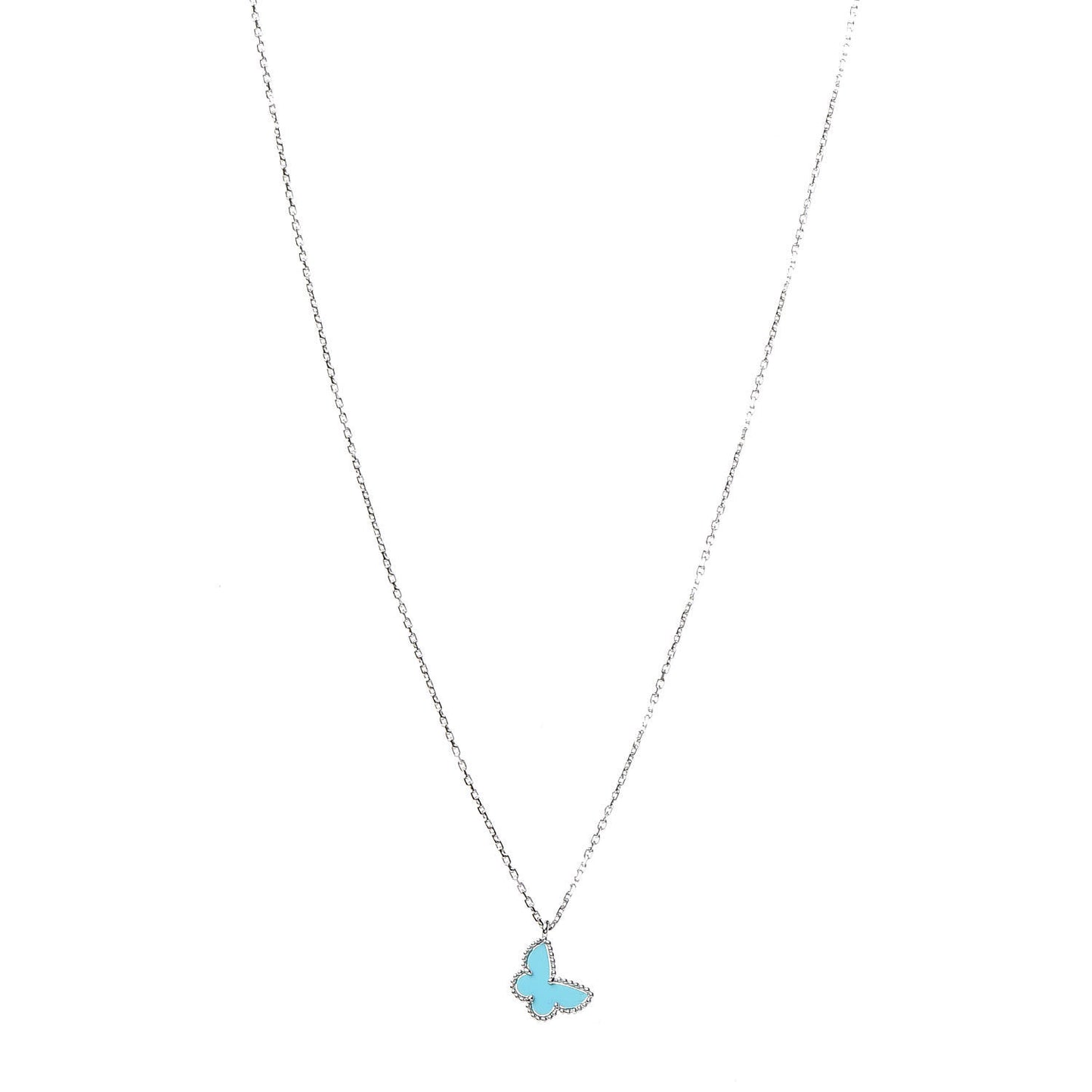 18K White Gold Turquoise Sweet Alhambra Butterfly Pendant Necklace
