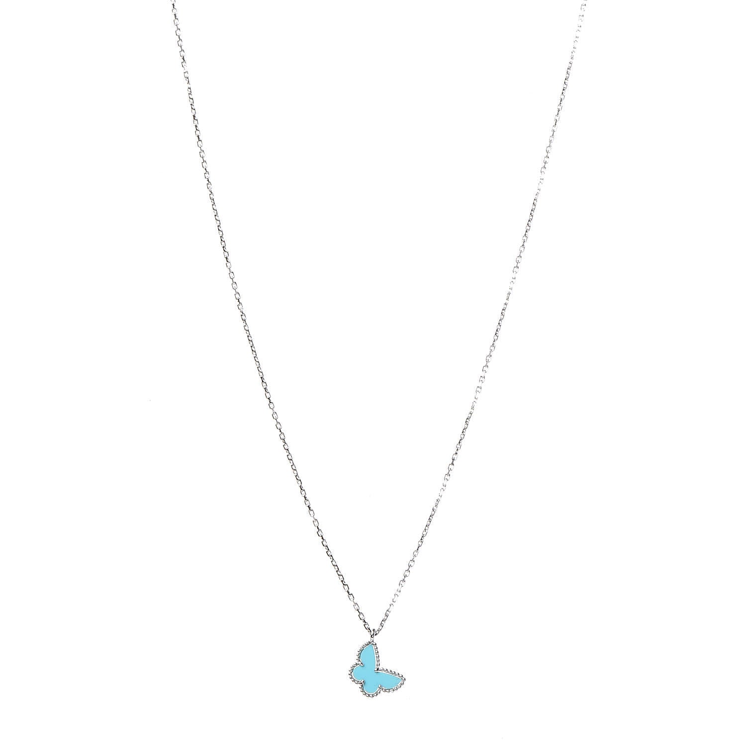 Van Cleef & Arpels 18K White Gold Turquoise Sweet Alhambra Butterfly Pendant Necklace 1 of 7