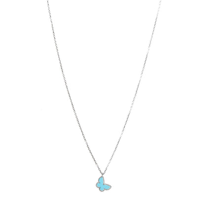 Van Cleef & Arpels 18K White Gold Turquoise Sweet Alhambra Butterfly Pendant Necklace 1 of 7