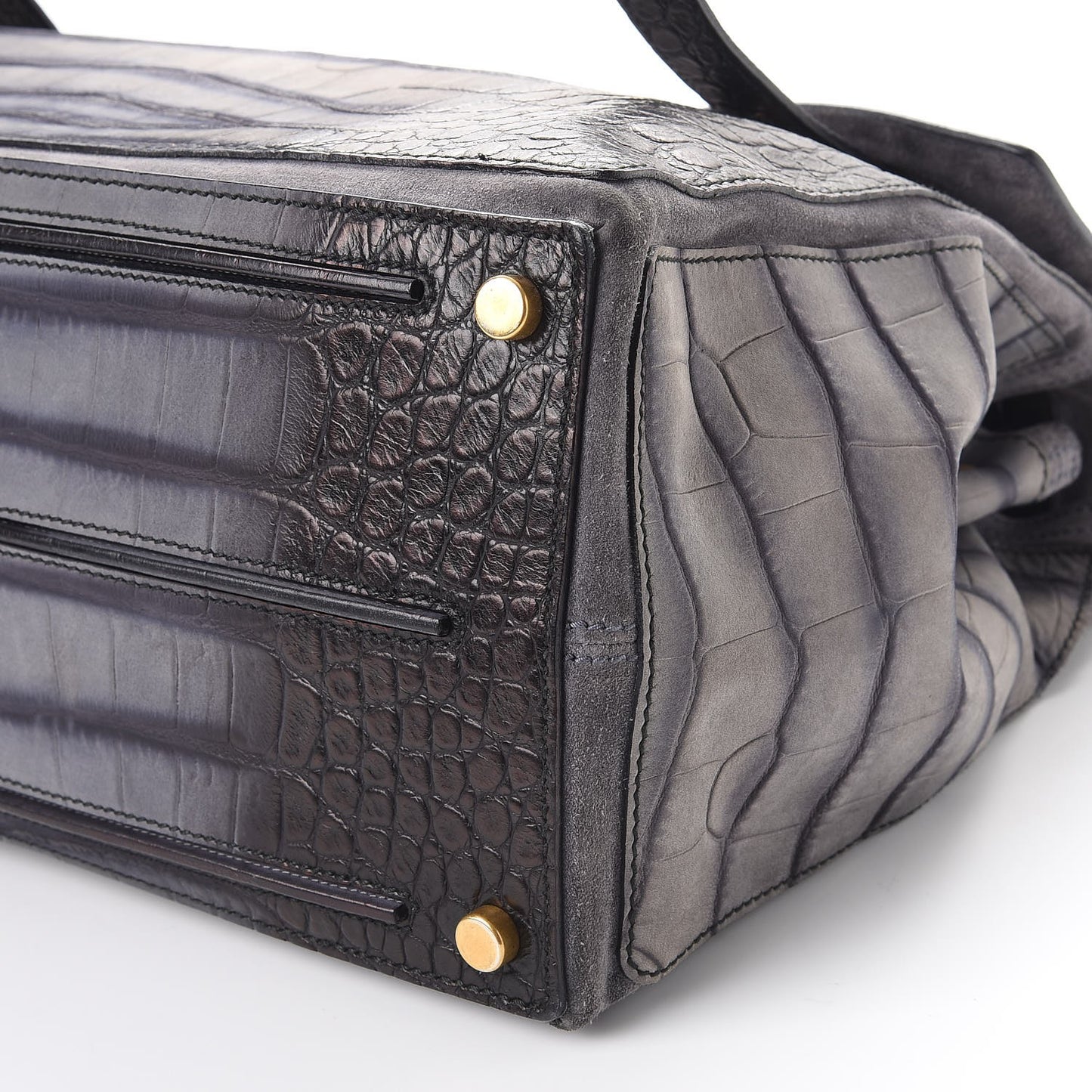 Calfskin Crocodile Embossed Large Muse Two Grey