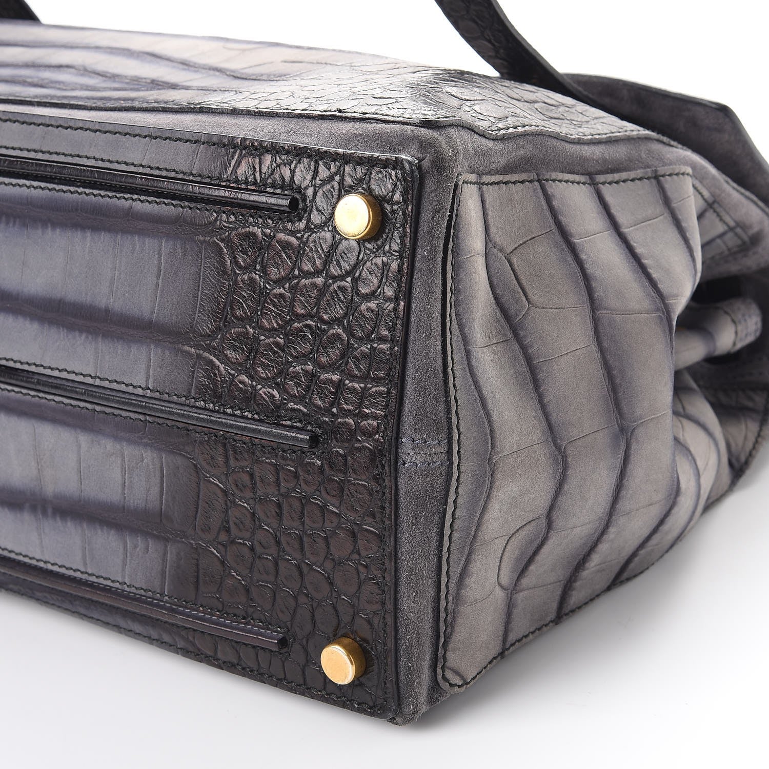 Saint Laurent Calfskin Crocodile Embossed Large Muse Two Grey 10 of 10