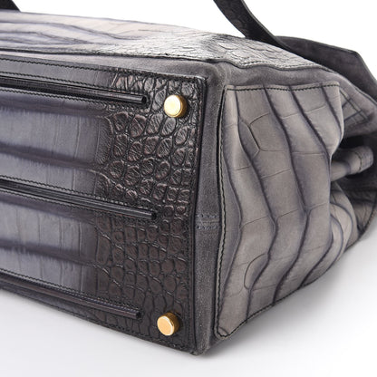 Saint Laurent Calfskin Crocodile Embossed Large Muse Two Grey 10 of 10