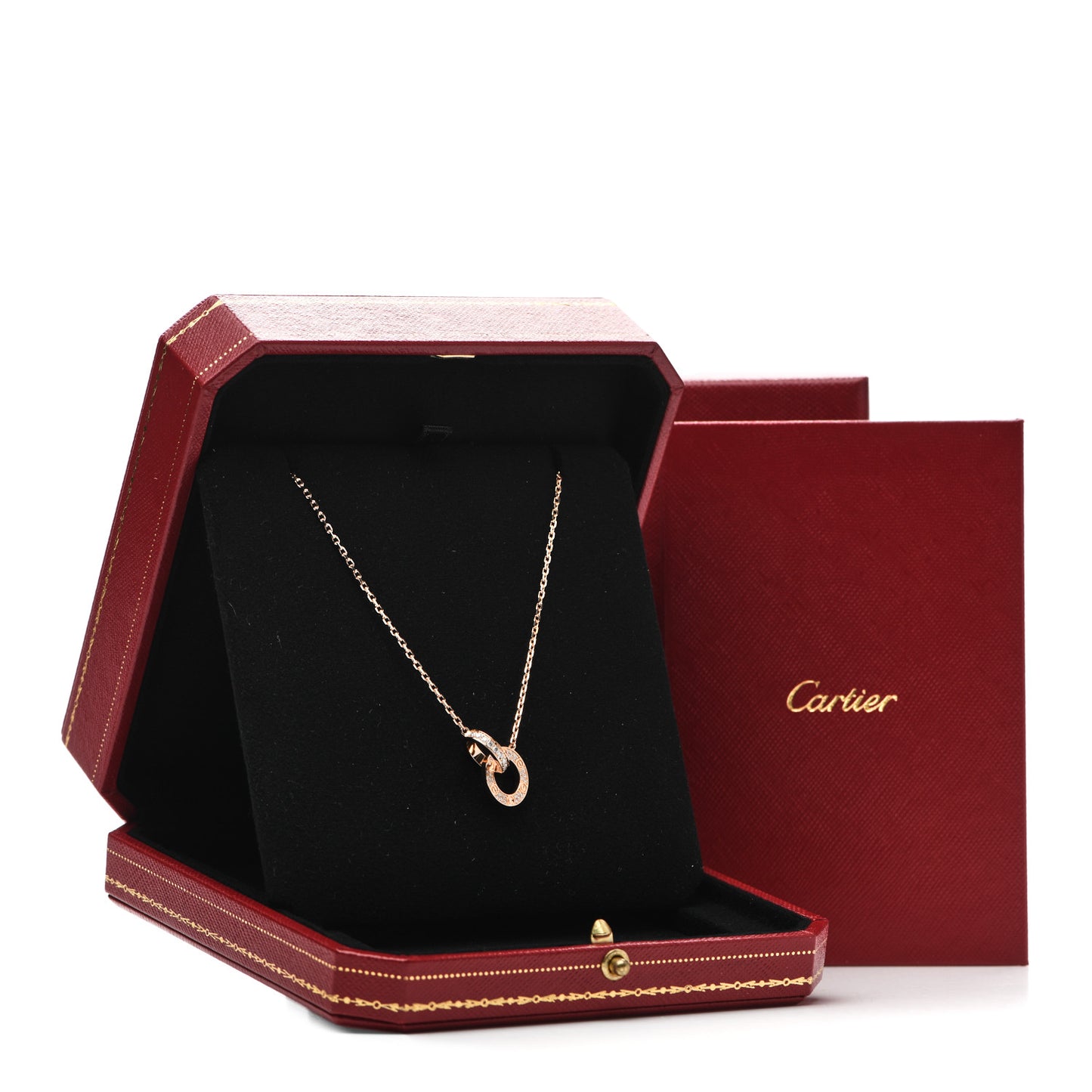 18K Pink Gold Diamond Interlocking LOVE Paved Necklace
