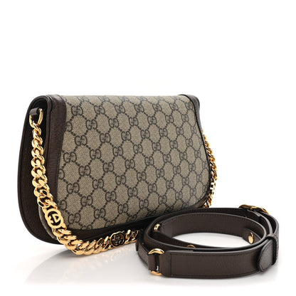 Gucci GG Supreme Monogram Textured Dollar Calfskin Blondie Chain Shoulder Flap Bag Beige Ebony New Acero 3 of 10