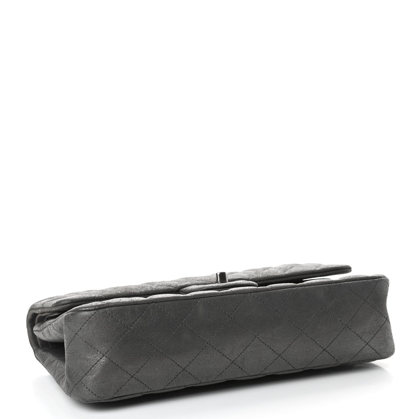 Metallic Lambskin Quilted Medium Double Flap Pewter