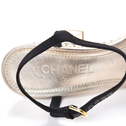 Chanel Metallic Lambskin Satin Pearl Strappy Sandals 38 Black Gold 9 of 9