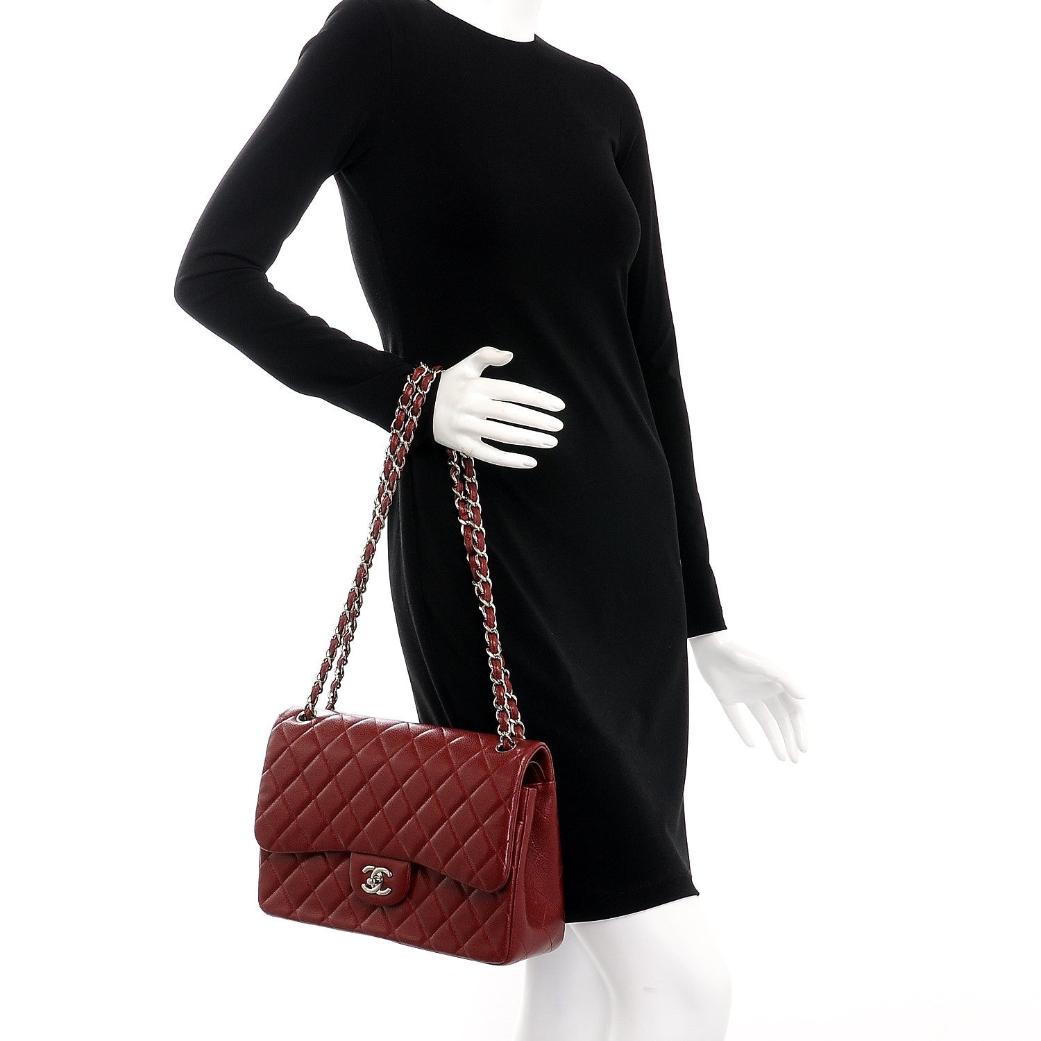 Chanel Caviar Quilted Jumbo Double Flap Burgundy 3 of 10