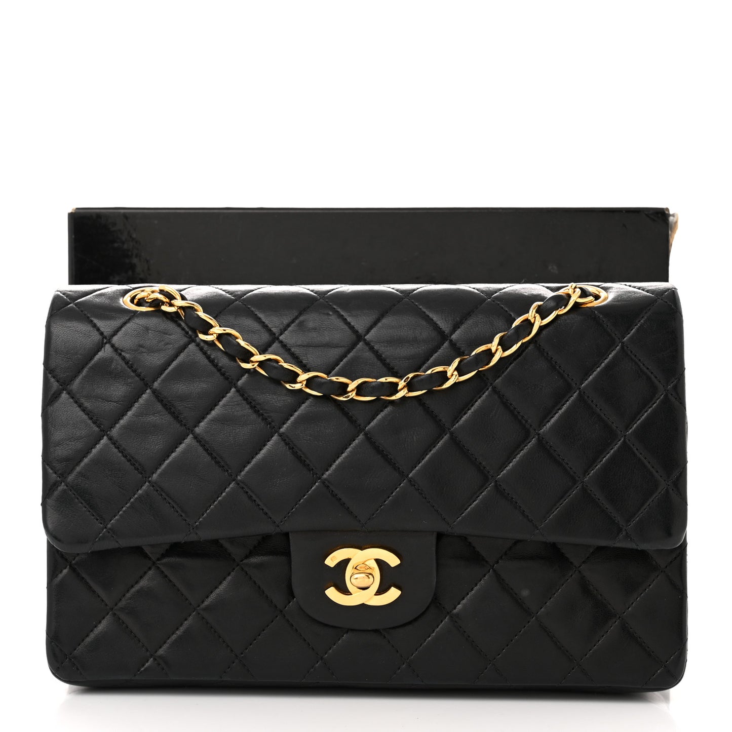 Lambskin Quilted Medium Double Flap Black
