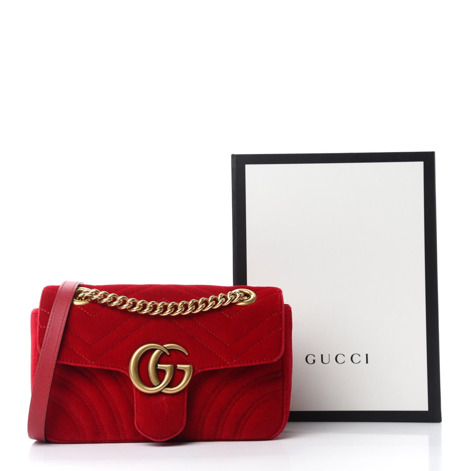 Gucci Velvet Matelasse Mini GG Marmont Shoulder Bag Hibiscus Red 11 of 11