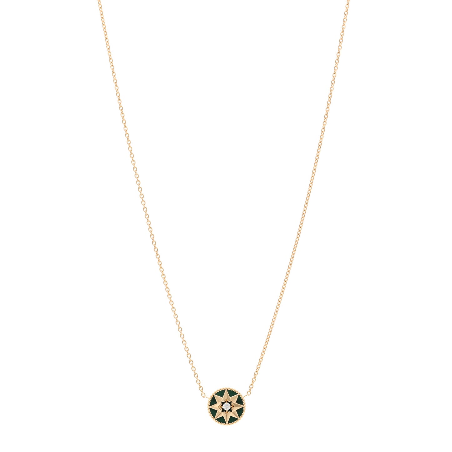 18K Yellow Gold Diamond Malachite Rose Des Vents Necklace