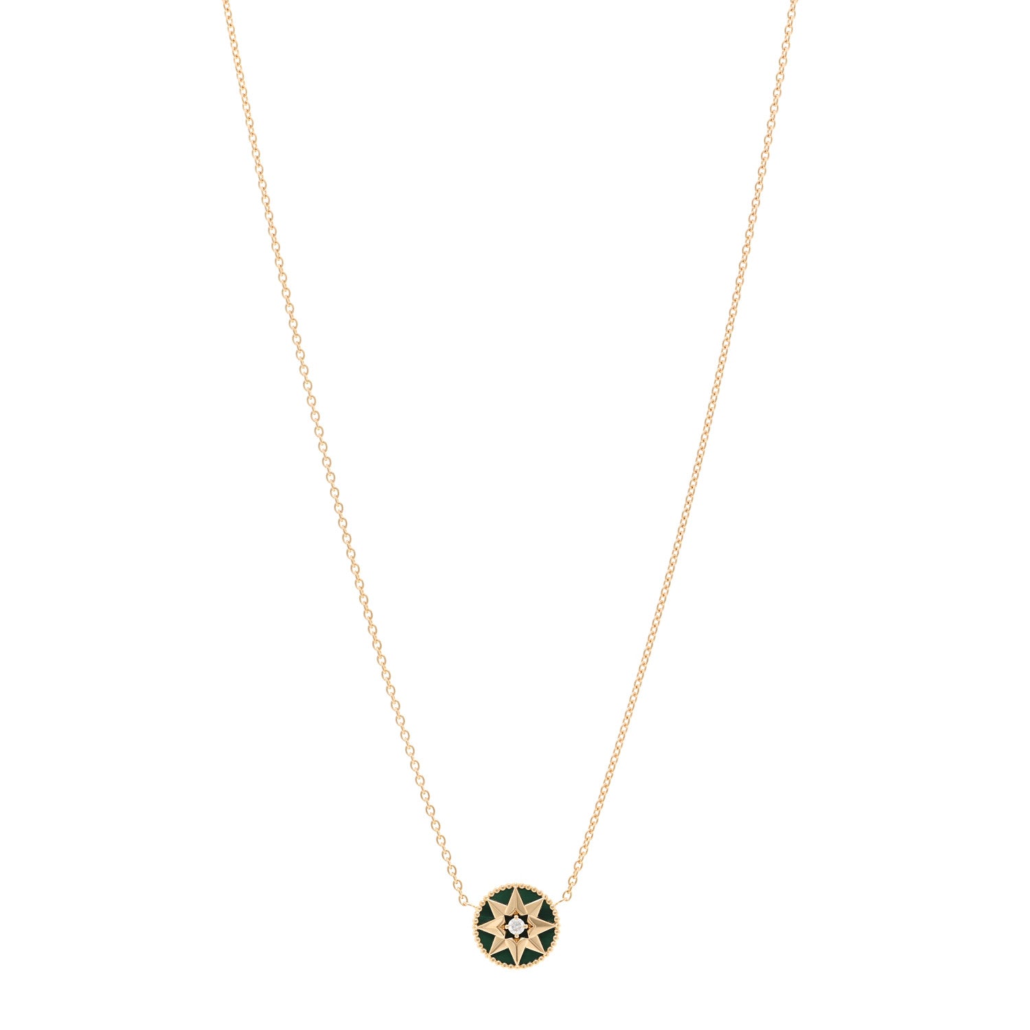 Christian Dior 18K Yellow Gold Diamond Malachite Rose Des Vents Necklace 1 of 5
