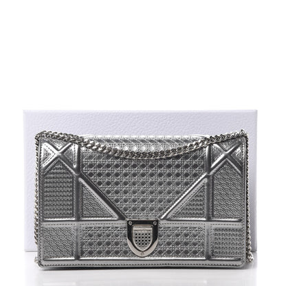 Christian Dior Metallic Patent Micro-Cannage Diorama Wallet on Chain Pouch Silver 15 of 15