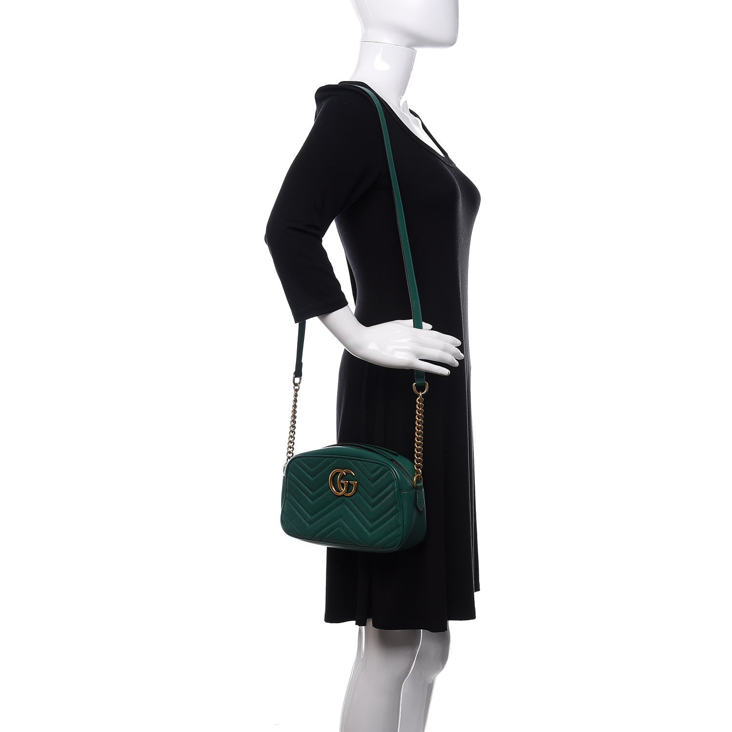 Gucci Calfskin Matelasse Small GG Marmont Chain Shoulder Bag Emerald Green 2 of 11