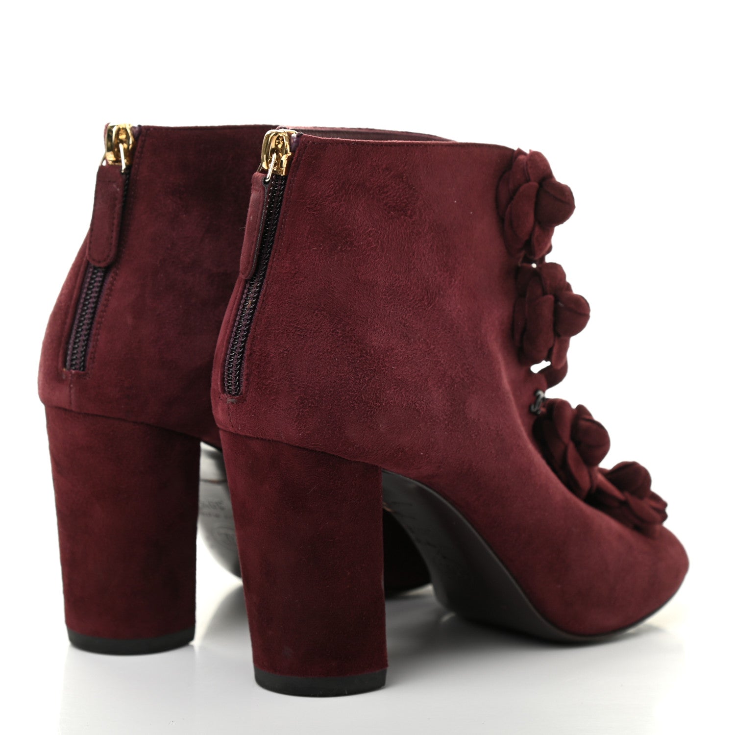 Chanel Suede Camellia Short Booties 39.5 Red 4 of 7