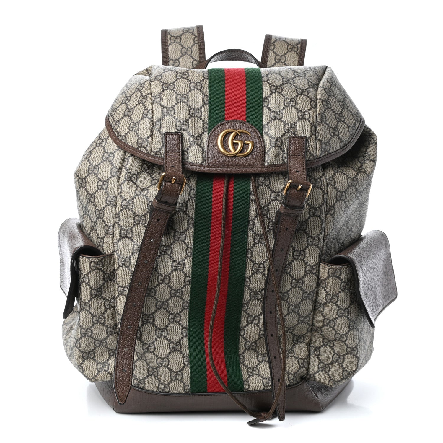 Gucci GG Supreme Monogram Medium Ophidia Double Buckle Backpack Brown 1 of 9