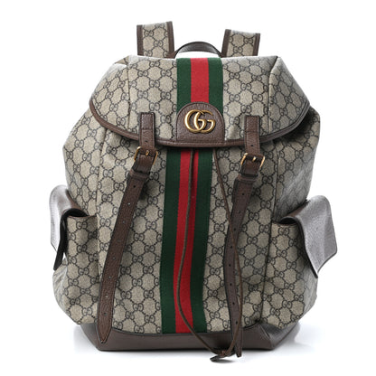 Gucci GG Supreme Monogram Medium Ophidia Double Buckle Backpack Brown 1 of 9