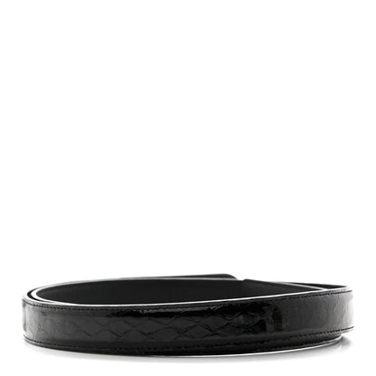 Saint Laurent Patent Calfskin Snakeskin Embossed 20mm Cintura Belt 80 32 Black 2 of 6