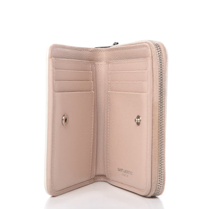Saint Laurent Grain De Poudre Matelasse Monogram Compact Zip Around Wallet Pale Pink 5 of 11