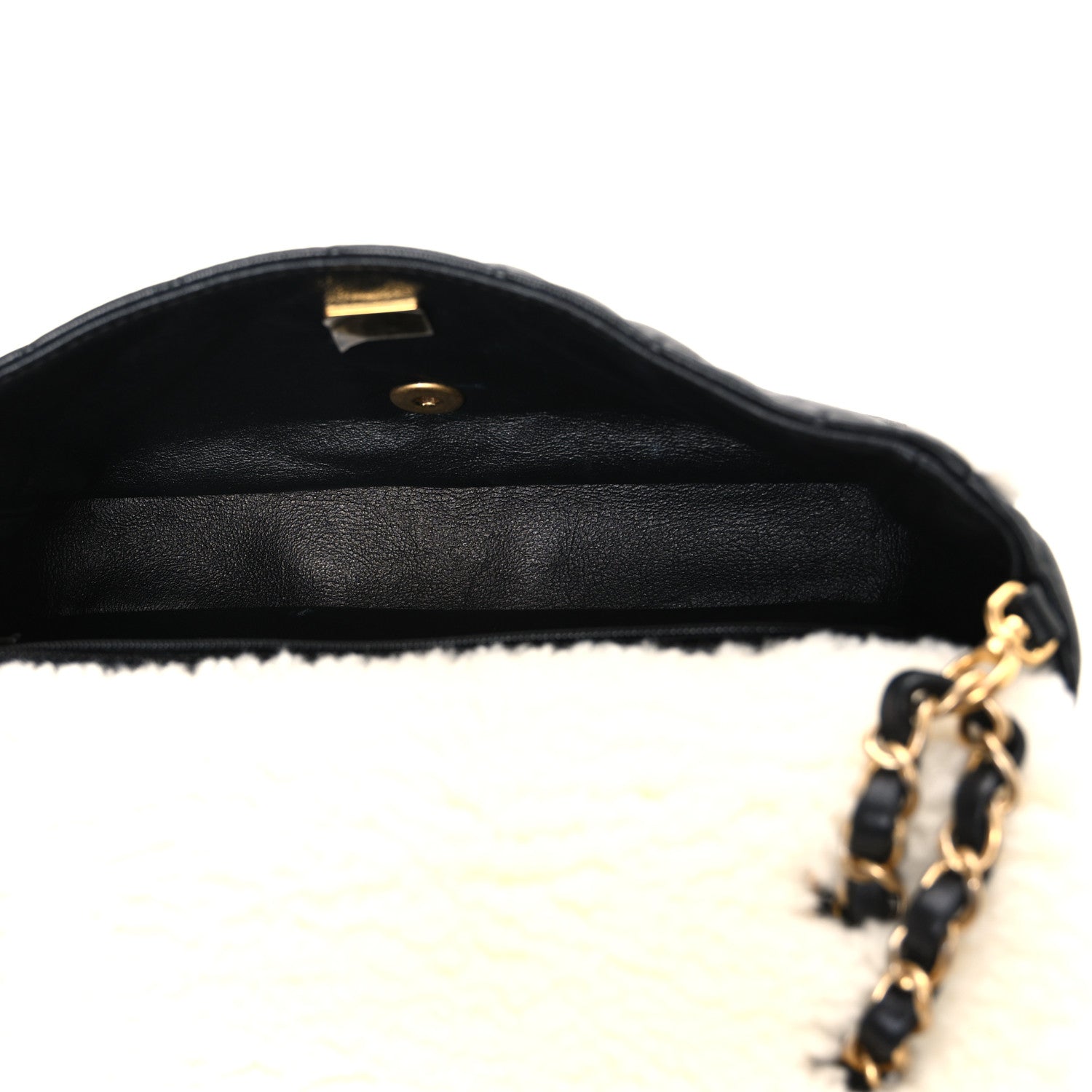 Chanel Lambskin Shearling Large CC Flap Bag Black White 5 of 11